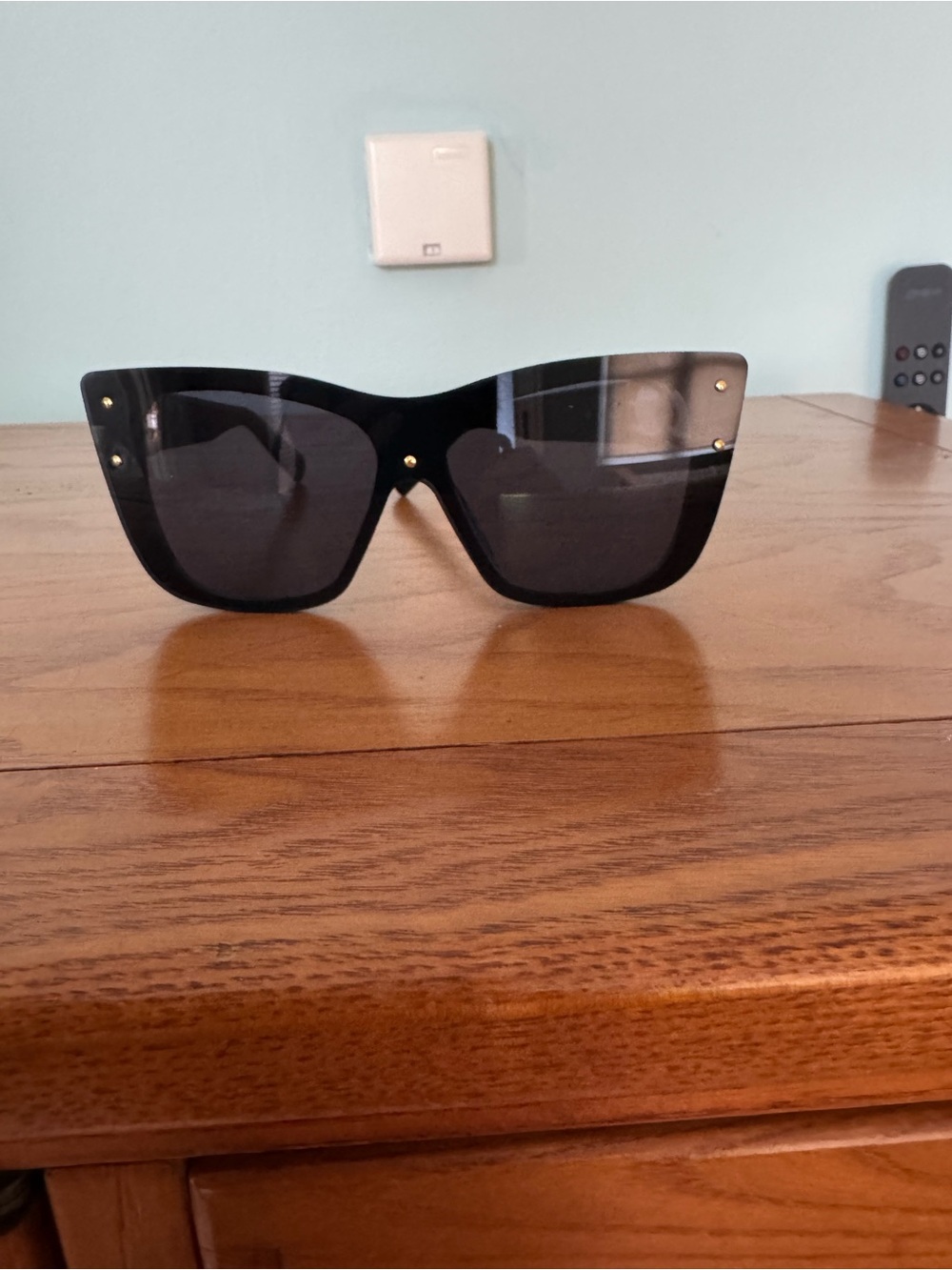 Oversized Black Shield Sunglasses with Gold Accent